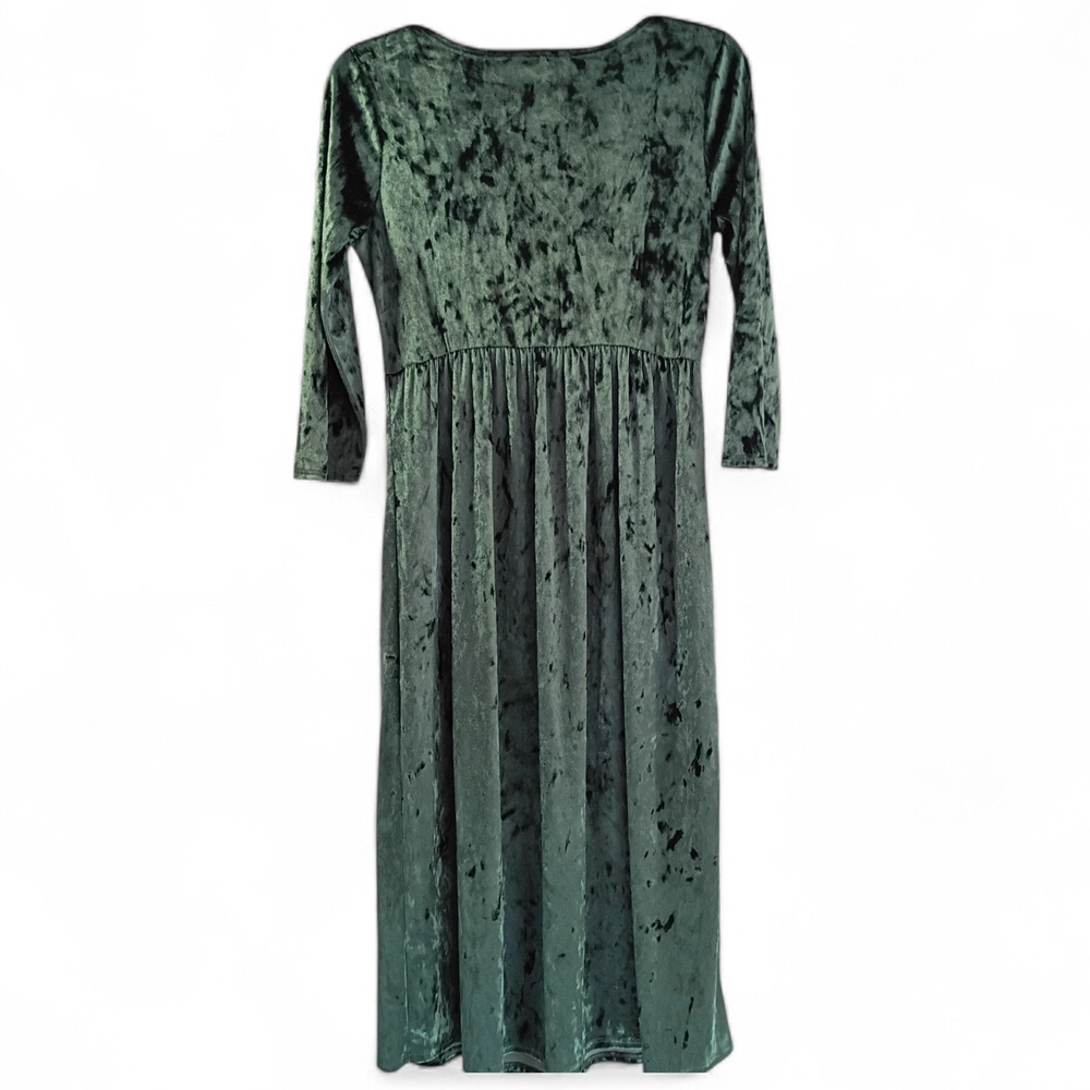 EUC Chris & Carol‎ Green Velvet Maxi Scoop Neck 3/4 Sleeve Y2K Vibe Dress Size M - Picture 2 of 5